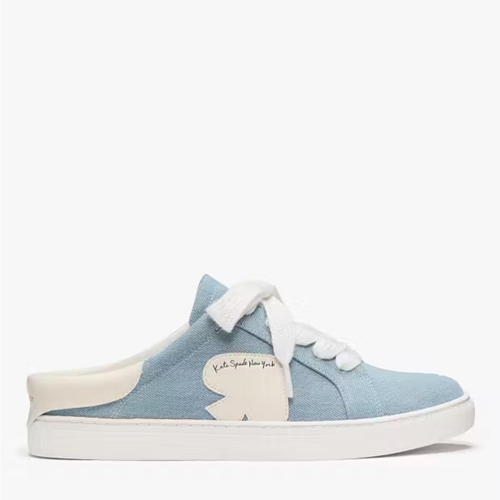 NWT Kate Spade Charli Mule Denim Light Blue and White Slip-On Sneakers NIB